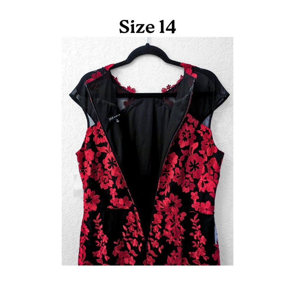 JAX {Black Label} Black & Red Floral Lace Midi Dress – Size 14 (NWT) - Picture 2 of 3